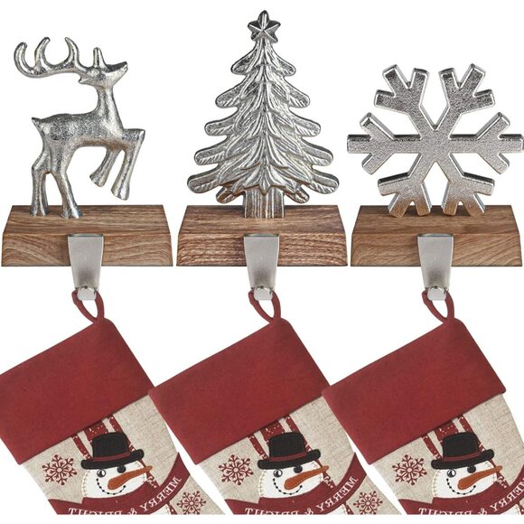 Christmas Stocking Holders for Mantle Set of 3 Tree and Snowflakes and Deer with